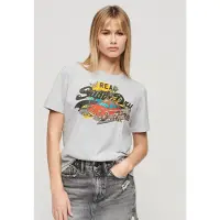 Superdry for woman. W1011401A Relaxed fit T-shirt with grey LA graphics (XS), Casual, Short sleeve, Sustainable, Recycled Cotton