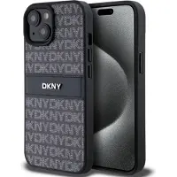 DKNY -etui i lær med ensfarget stripe og metallogo til iPhone 15/14/13 - Svart