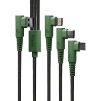 Hune kabel 90° flettet 3-i-1 - 1,2 m, forest green