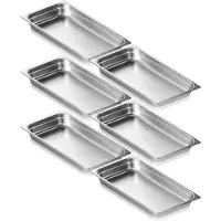 Vevor 6-pakning hotellpanner, full størrelse anti-jam damppanne, 0,8 mm tykk rustfritt stål restaurant dampbordpanne, 2,5-tommers dyp kommersiell bordpanne, catering oppbevaringsmatpanne, for industri