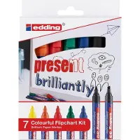 Edding Colourful Flipchart Kit, Sort, Blå, Grønn, Oransje, Rød, Gult, Assortert, Assorterte farger, Glass, Strykejern, Metall, Papir, Plast, Stål, Tyskland, Vann-basert blekk