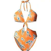 Pepe Jeans for woman. PLB10561 Lightweight Hibscus yellow stretch fabric swimming costume (XS), Beachwear, Polyester