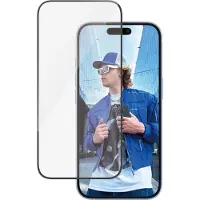 PanzerGlass - Skjermbeskyttelse for mobiltelefon - ultrabred passform - glass - rammefarge svart - for Apple iPhone 15, 16