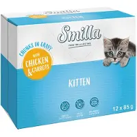 Smilla Kitten porsjonsposer biter i saus med grønnsaker - Kylling og gulrøtter (24 x 85 g)