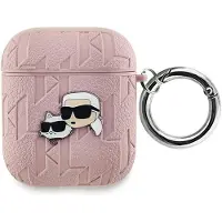 Karl Lagerfeld Monogram Karl & Choupette Head-etui for AirPods 1 / 2 - rosa