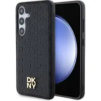 DKNY MagSafe-etui i lærmønster med metallogo for Samsung Galaxy S24+ - svart