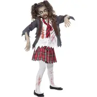Smiffys Kostymer - Zombie School Girl - Grå/Hvit/Rød - - 7-9 år (122-134) - Kostymer