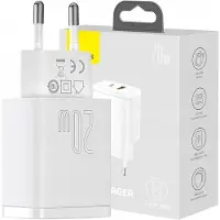 Baseus Compact Vegglader 20W - USB-C PD3.0, USB QC3.0 - Hvit