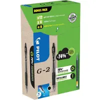 Pilot Pen Pilot G-2 GREEN PACK, Uttrekkbar gelépenn, Sort, Sort, Medium, Rund, 0,39 mm