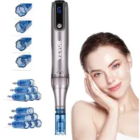 Vevor profesjonell mikronålpenn M8S, elektrisk dermapenn med 12 stk. anti-tilbakestrømningspatroner, 6 hudpleieapparater med variabel hastighet, LCD-skjerm og 0-2,5 mm justerbar nålelengde