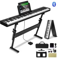 Vevor 88 tangenters sammenleggbart keyboardpiano, Bluetooth og MIDI, bærbart elektronisk digitalt sammenleggbart piano med stativ, sustainpedalveske, berøringsfølsomme tangenter, oppladbart for nybegy