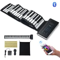 Vevor 88 tangenter med rulleklaver, 128 rytmer, 128 toner, bærbart elektrisk digitalt håndrullpiano med oppladbart batteri, 2W høyttaler, LED-skjerm, 5 porter, MIDI-funksjon, for barn og nybegynnere,