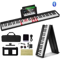 Vevor 88 tangenters sammenleggbart keyboardpiano, Bluetooth og MIDI, bærbart elektronisk digitalt sammenleggbart piano med sustainpedalveske, berøringsfølsomme tangenter, hodetelefoner, oppladbart for
