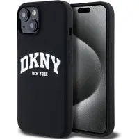 DKNY MagSafe-etui i flytende silikon med hvit trykt logo for iPhone 15 / 14 / 13 - Svart