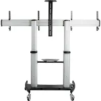 StarTech.com Startech Dual TV Cart for 37-60in VESA TVs up to 110lb (50kg) each, Height Adjustable TV Mount, Mobile Display Cart w/ Webcam & Equipment Shelves, Lockable Casters, TV Cart on Wheels - Rolling TV Sta