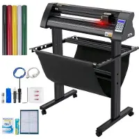 Vevor vinylkutter, 870 mm vinylplotter, LED-skjermplotterkutter, halvautomatisk innebygd optisk øye for nøyaktig veiledning, kompatibel med SignMaster-programvare for Windows-system med stativ