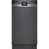 Siemens iQ300 SR53HS74KE, Halvveis innebygget, Slimline (45 cm), Sort, Rustfritt stål, Berøringskontroll, 1,75 m, 1,65 m