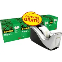 3M Tape, Scotch Magic, usynlig tape, inkl. dispenser, 10 ruller, 19 mm x 33 m