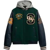 Superdry for man. M5012088A Hooded bomber jacket with green university badge (XL), Casual, Wool