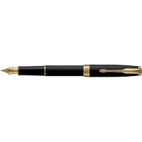 Parker Pen Sonnet Fountain Pen | Matte Black Lacquer with Gold Trim | Medium Nib | Gift Box
