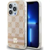 DKNY IML rutete ensfarget mønster og trykte striper MagSafe-etui til iPhone 13 Pro / 13 - rosa