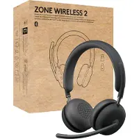 Logitech Zone Wireless 2 UC - Hodesett - on-ear - Bluetooth - trådløs - aktiv støydemping - USB-C via Bluetooth-adapter - grafitt - Optimert for UC