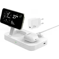 4smarts Trident - Trådløst ladestativ - Qi2 + AC-strømadapter - 25 watt - 1 A - 2 utgangskontakter (USB-C) - hvit