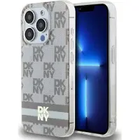 DKNY IML MagSafe-etui med rutete ensfarget mønster og trykte striper til iPhone 13 Pro / 13 - beige