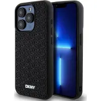 DKNY 3D gummideksel med gjentatt mønster for iPhone 15 Pro - svart