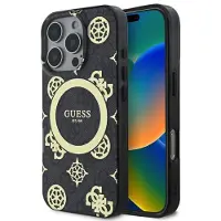 GUESS IML Peony på 4G-bakgrunn MagSafe-etui for iPhone 16 Pro Max - Svart