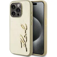 Karl Lagerfeld Wrinkled Metal Signature iPhone 15 Pro Max-etui - gull