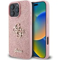 GUESS iPhone 16 Pro Max Fixed Glitter 4G Metal Logo Deksel - Rosa