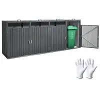 Vevor Søppelbøtteoppbevaring, 4 x 52,79 gallon søppelbøtteoppbevaringsskur utendørs, galvanisert stål horisontalt oppbevaringsskap vanntett, låsbart søppelbøtteoppbevaringsskur, for hage, bakgård og t