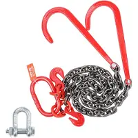 Vevor G80 V-kjetting, 3/8" x 3' slepekjetting med 15" J-kroker og gripekroker, kraftig transportkjede med 7800 lbs sikker arbeidsbelastning for berging av flatbedhengere