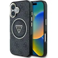 GUESS IML metallglitter 4G Circle Triangle MagSafe-etui for iPhone 16 - svart