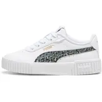 Puma Carina 2.0 Animal Update Kids' Sneakers, Shoes, White/Mineral Gray/Gold, 33