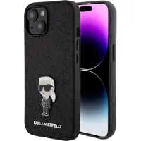 Karl Lagerfeld Fast glitter Ikonik Logo metallnålveske for iPhone 15 - svart