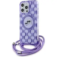 Karl Lagerfeld IML Crossbody Monogram Karl & Choupette MagSafe Case for iPhone 15 Pro - Lilla