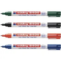 Edding 8400 cd/dvd/bd - Markør - permanent - for CD/DVD - svart, rød, blå, grønn - vannbasert fargeblekk - 0.5-1 mm - fin (en pakke 4)