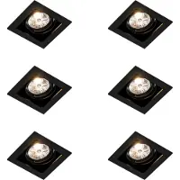 QAZQA Sett med 6 justerbare kvadratiske innfelte spotlights, sort - Artemis 70