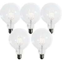 LUEDD Sett med 5 E27 3-trinns dimbare LED spiralfilamentpærer G125 4W 450 lm 2700K