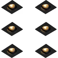 QAZQA Sett med 6 moderne innfelte spotter svart 9,3 cm roterbare og vippbare - Chuck
