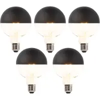 LUEDD Sett med 5 E27 dimbare LED-glødetrådslamper G95 sort 550lm 2700K
