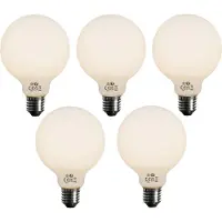 LUEDD Sett med 5 stk. E27 dimbare LED-pærer opal G95 5W 450lm 3000K