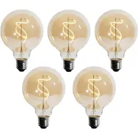 LUEDD Sett med 5 E27 Dimbar LED Spiral Filament G95 4W 270lm 2700K