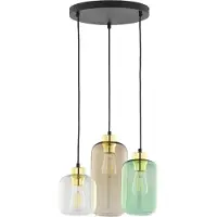 TK Lighting Hengelampe Marco Green, 3 lyskilder klar/grønn/brun