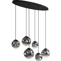 QAZQA Art Deco Pendellampe Svart med Oval Takplate og Røykglass 6-Lys - Douglass
