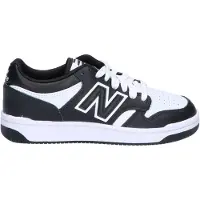 New Balance unisex for kids. GSB480V1 Leather trainers 480 white, black (38), Flat, Laces, Casual, Sport, children's fashion
