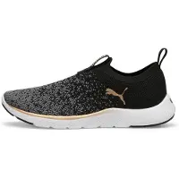Puma Softride Remi Slip-on Knit Women's Running Shoe, Shoes, Black/Gold/Cool Dark Gray, 36