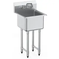 Vevor rustfritt stål tilberednings- og bruksvask, 1 rom frittstående liten vask inkluderer kran og ben, 18" x 41" kommersielle enkeltskålvasker for garasje, restaurant, kjøkken, vaskeri, NSF-sertifise